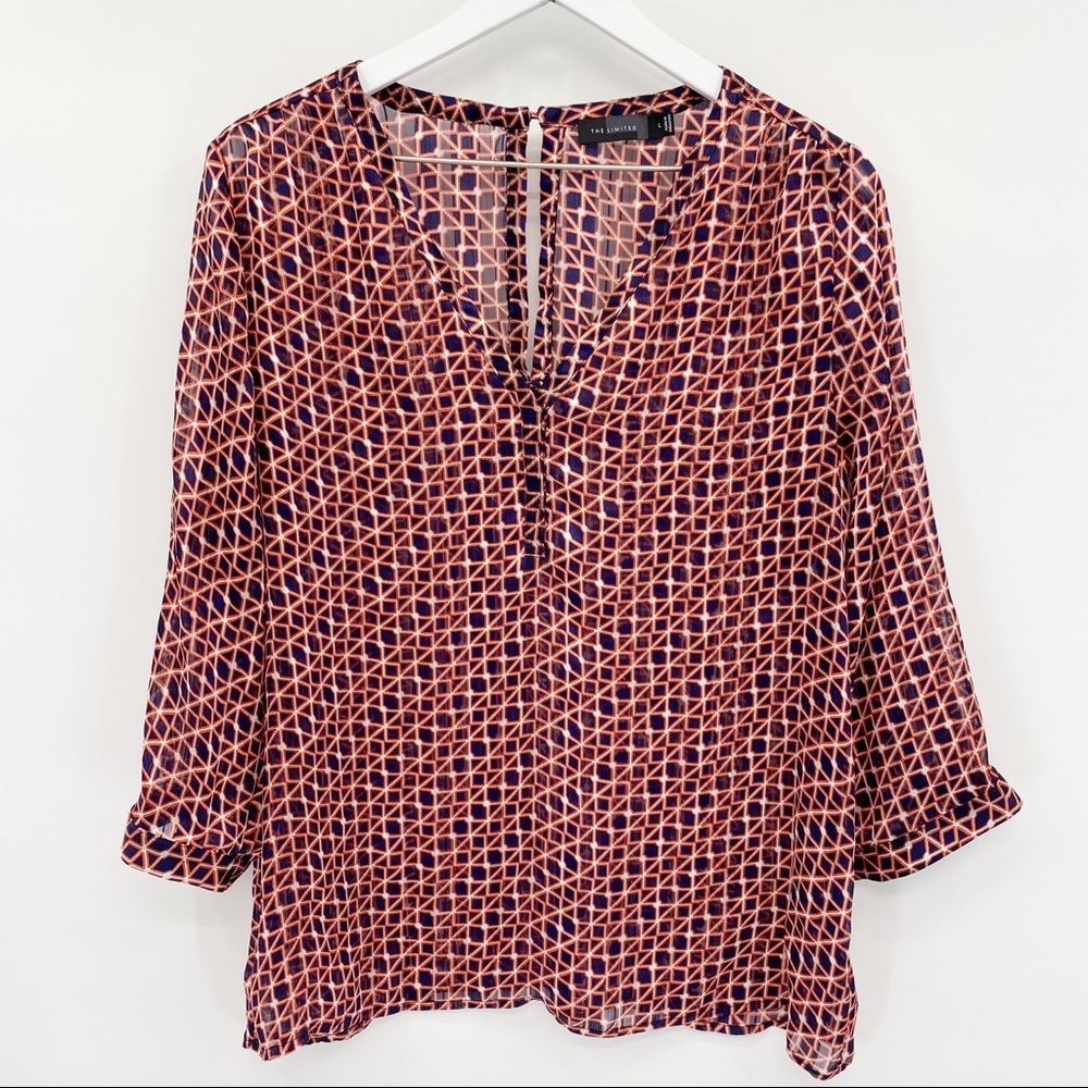 The Limited Sheer Printed 3/4 Sleeve Top